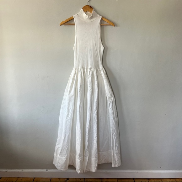 REFORMATION Sai Mixed Media Mock Neck Organic Cotton Dress Ivory Size XS NWOT - Picture 4 of 8